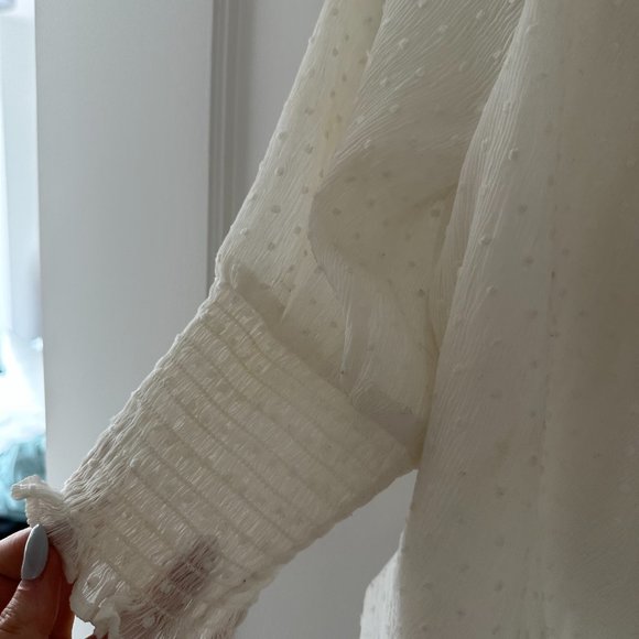 Maje Plumeti Cropped Blouse White Wrap-over Self-tie Belt Ruffle Trim V-neck - Picture 5 of 11